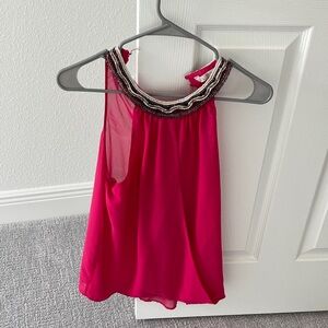 Zara Vibrant Pink Blouse with Embellished Neckline
